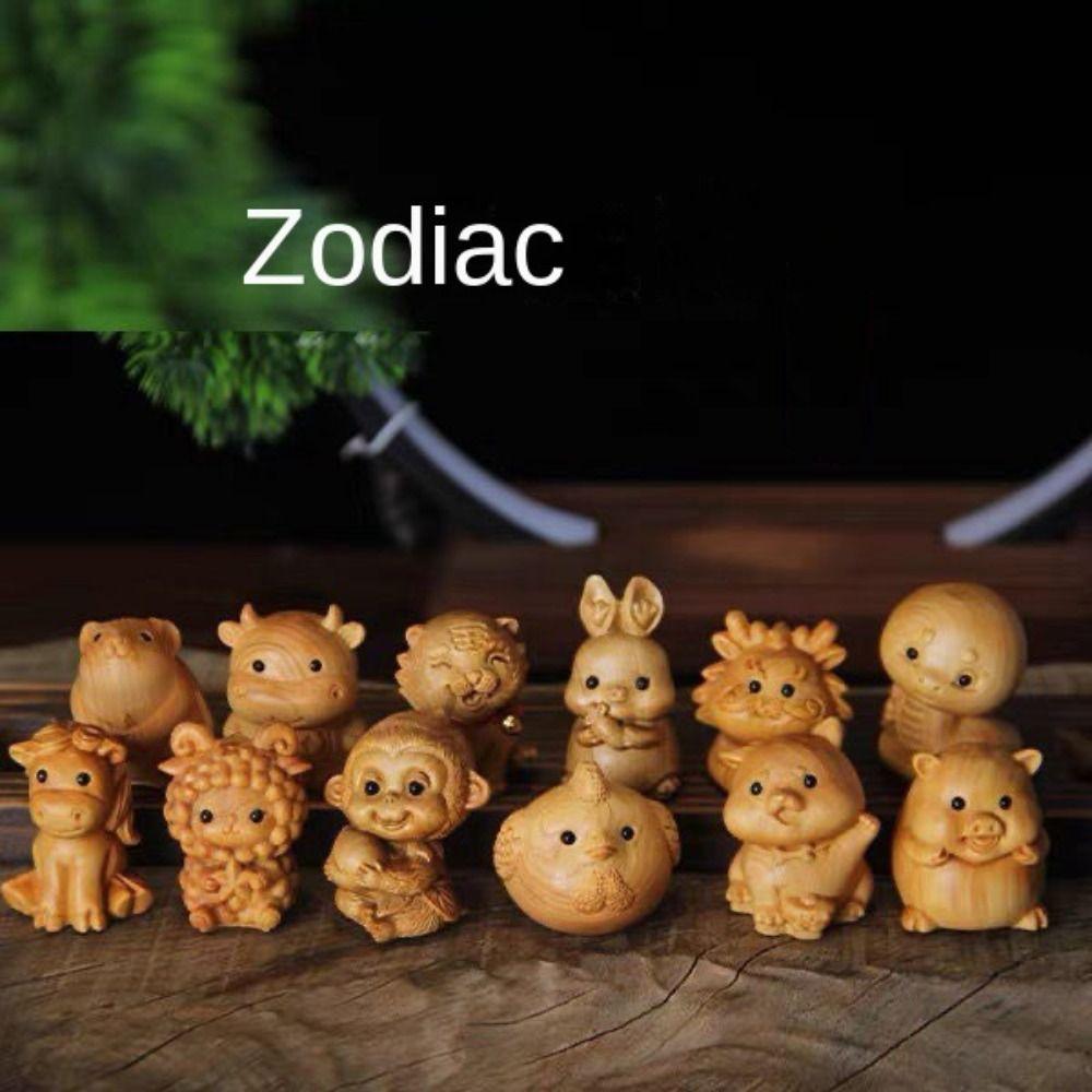 Twelve Zodiac Wood Carving Miniature Ornaments Wood Little Animal Model  Home Decoration