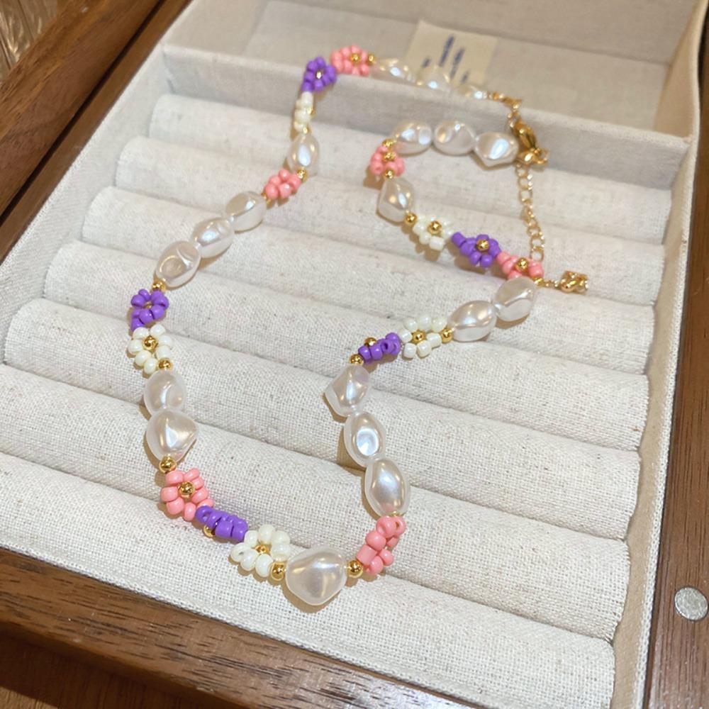 Korean Style Rice Bead Necklace Bead Flower Pearls Clavicle Chain Cute Daisy Bracelet Women