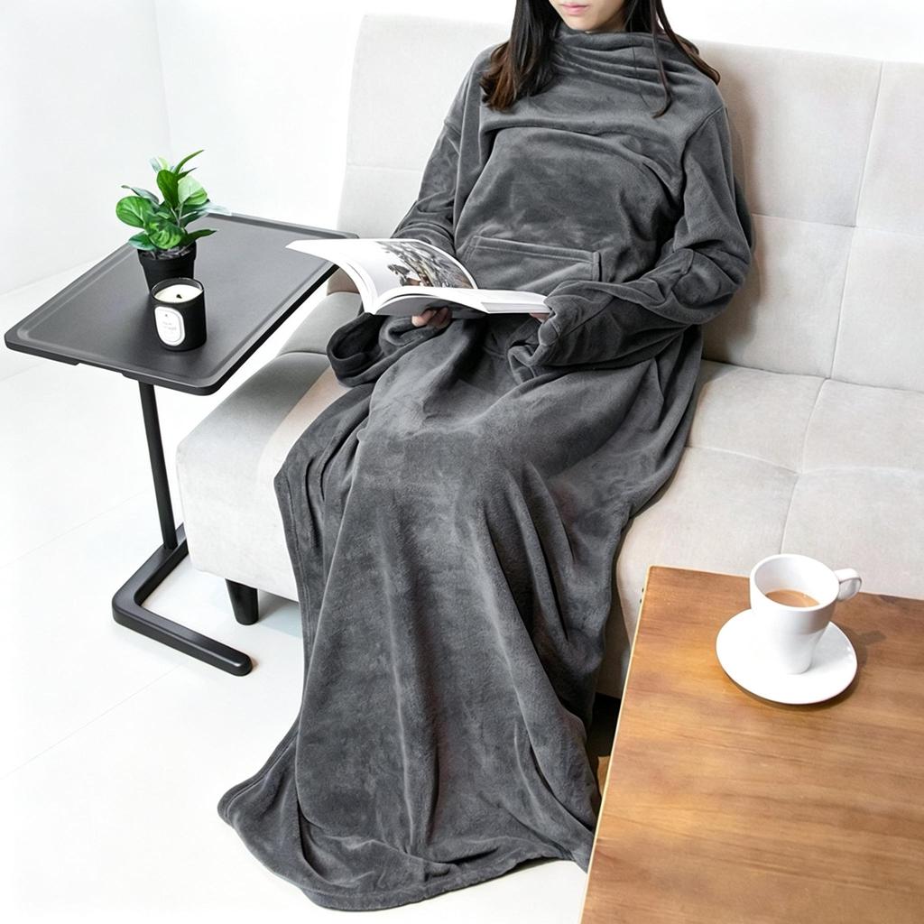 Wearable Flannel TV Blanket With Sleeves & Large Pocket, Anti-Static Warm Throw Blanket for Sofa Bed Home