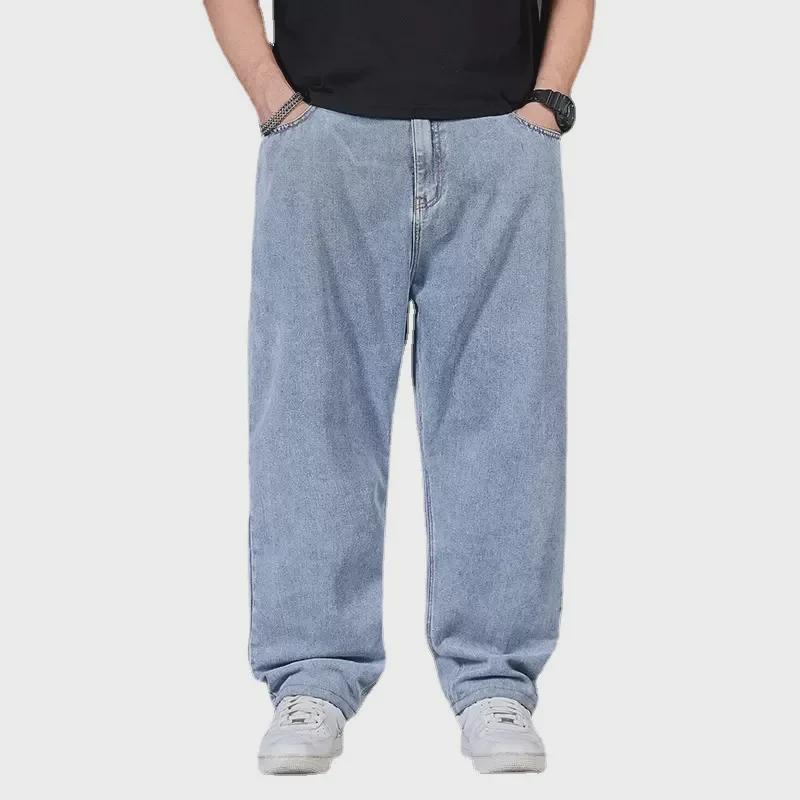 Men's Plus Size Autumn Loose Straight Wide-Leg Elastic Waist Jeans