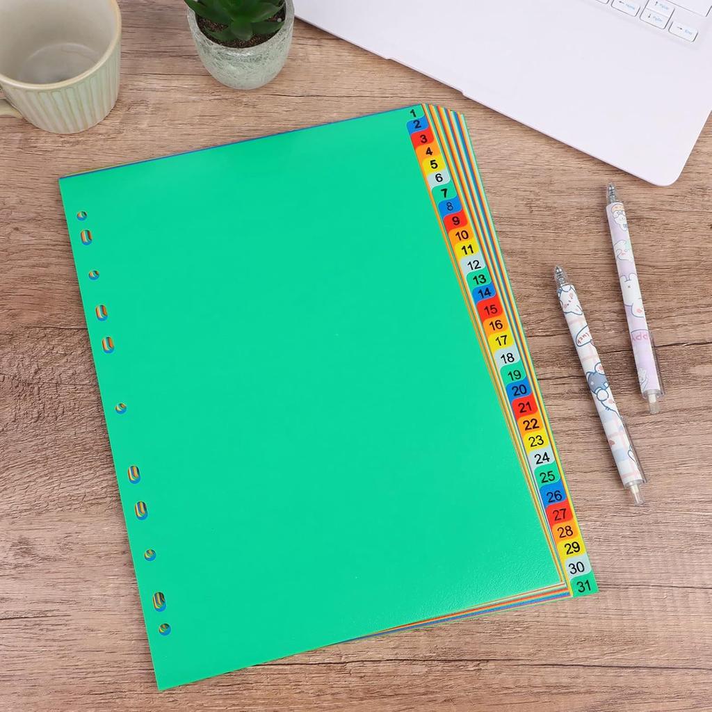 Extra Wide Index Dividers Extended ert Indexes Binder Tab ertable Dividers Plastic Document Organisers - Assorted Color 6-Tab, Number, 31 Pieces