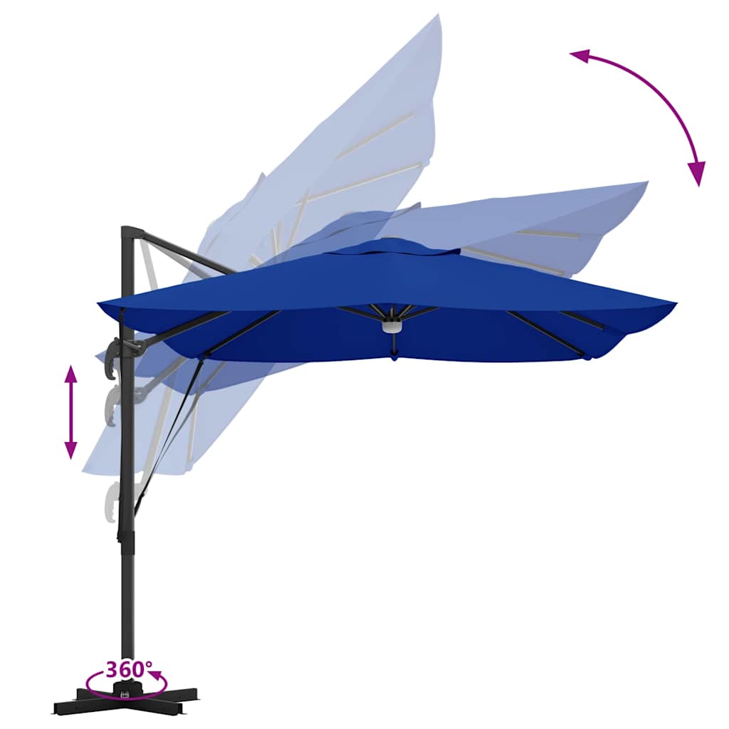 Azur Blue Sun Umbrella with LED Light Strips 351 x 250 x 253 cm