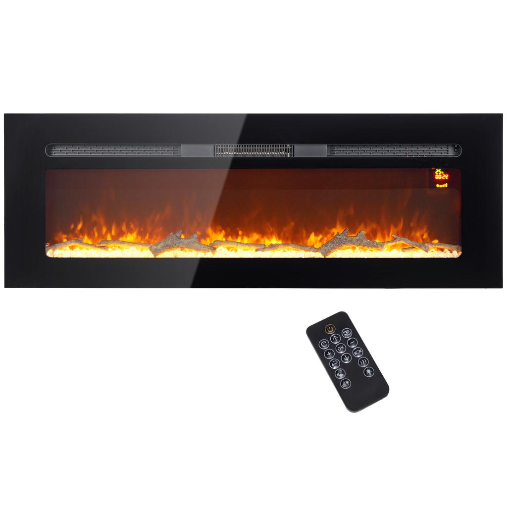 Electric Fireplace, 1800 W, LED Flame Effect, 3 Colors, 5 Brightness Levels, Wall or Recessed Mount