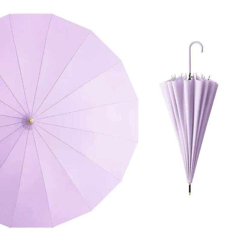 Зонт с длинной ручкой для использования как в солнечную, так и в дождливую погоду, черный клей, большой размер, устойчивый к шторму, 16 косточек, автоматический водонепроницаемый