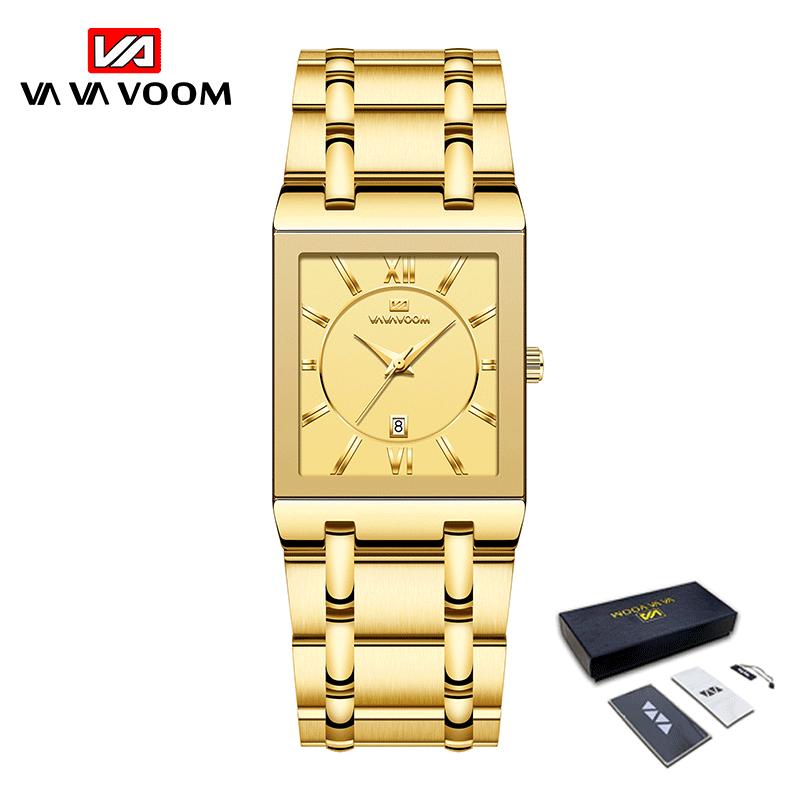 VA VA VOOM Men Watches Fashion Top Brand Luxury White Square Waterproof Quartz Wristwatch Stainless Steel Date Clock Mens Casual Business Watch