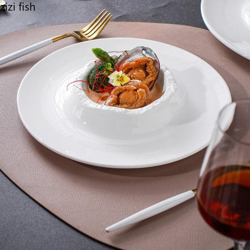Ceramic Dinner Plate Restaurant Creative Irregular Thick Soup Plate Pasta Plate Snack Plates Dessert Dish Solid Color Tableware