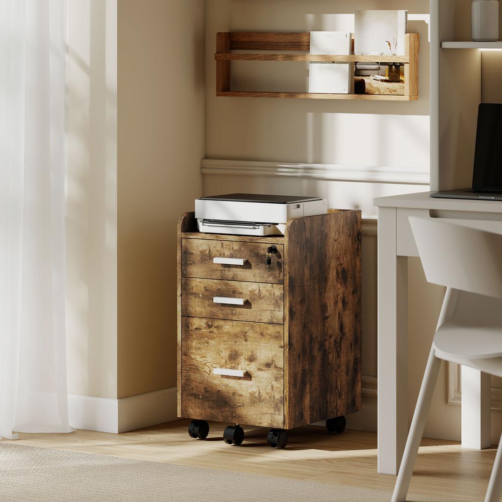 3 Drawer Filing Cabinet With Lock Rolling File Cabinet With Edged Top For Letter A4 Size Hanging File Folders