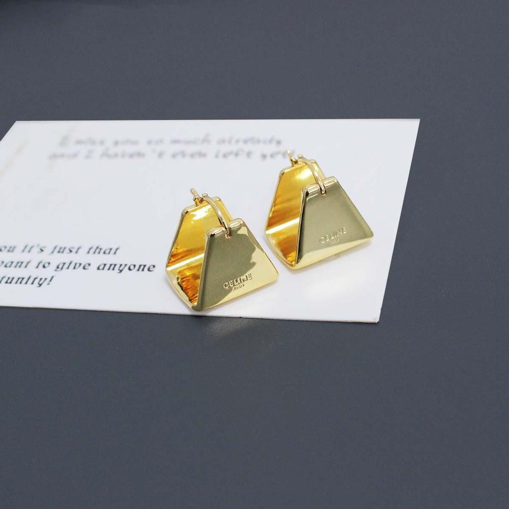 Saijia Geometric Metallic Triangle Stud Earrings - European & American Style, French Light Luxury, Niche High-End Design.