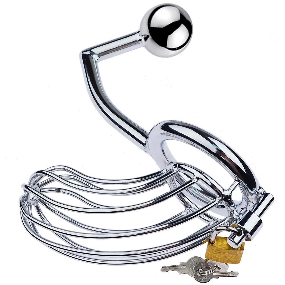 Male Chastity Device With Penis Ring Cock Cage Anal Hook Butt Plug Prostate Massage Bondage For Men Gay Chastity Lock Restraint