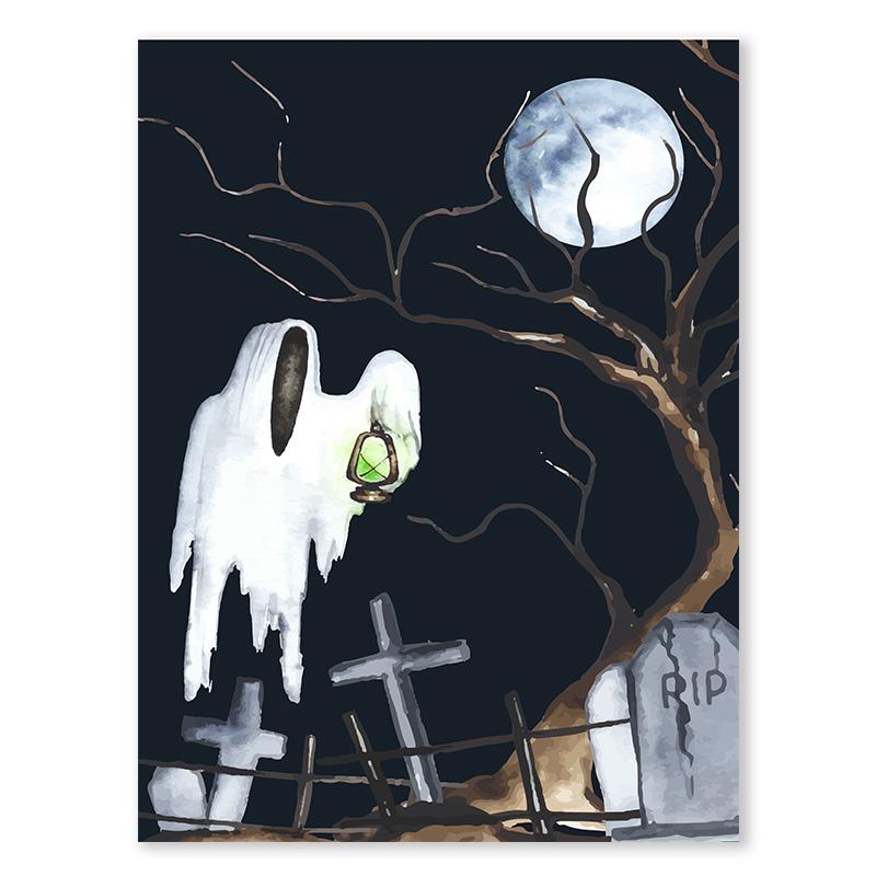 Black Skull Creative Wall Art Moon Kitten Scandinavian Poster Halloween Canvas Painting Wall Living Room Home Decoration