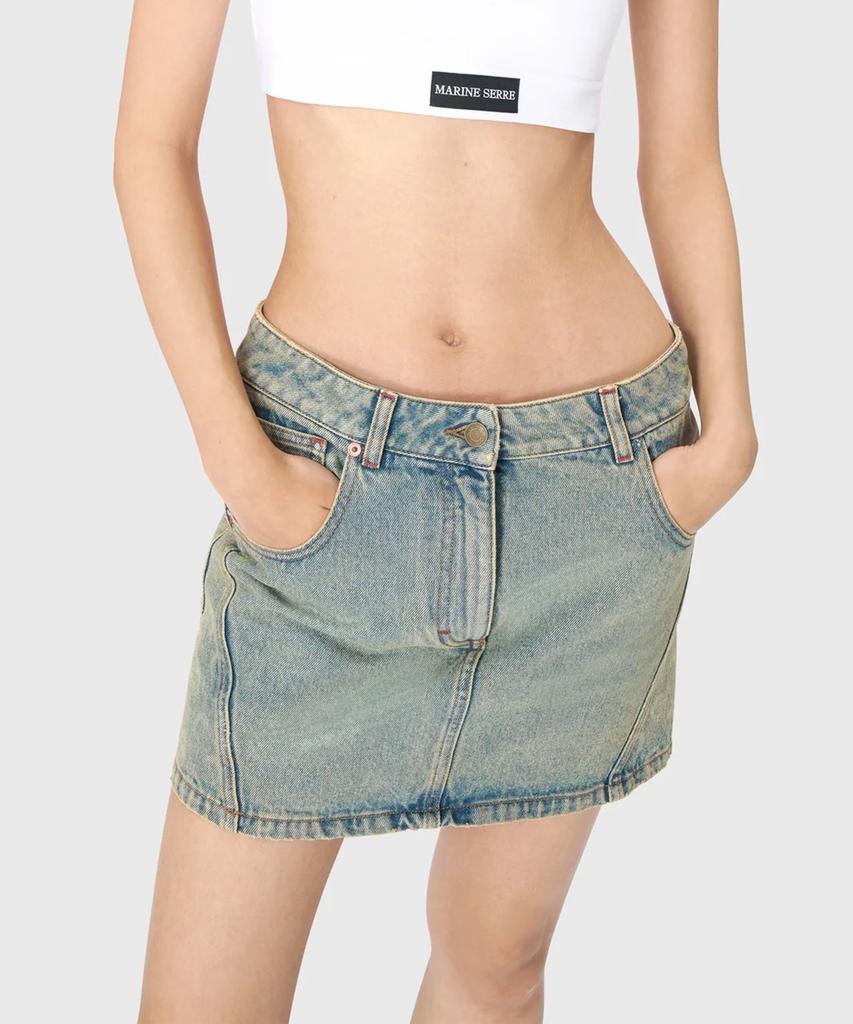 Marine Serre (W) Moon Laser Denim Mini Skirt Light Beige