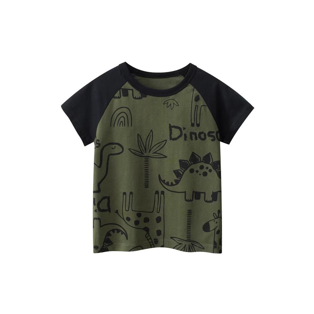 Boys Summer Short Sleeve T Shirt with Dinosaur Print for Toddlers and Kids