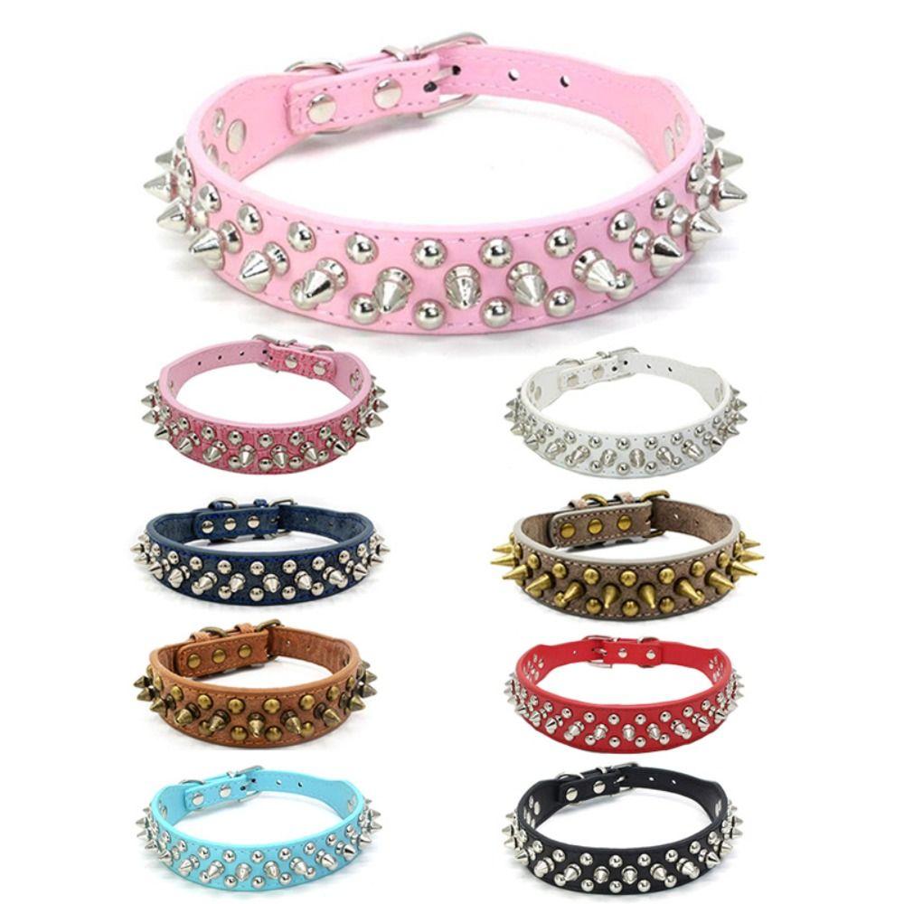 Anti-Bite Spiked Pet Dog Collar PU Leather Studded Pet Collar For Small Dog Cat