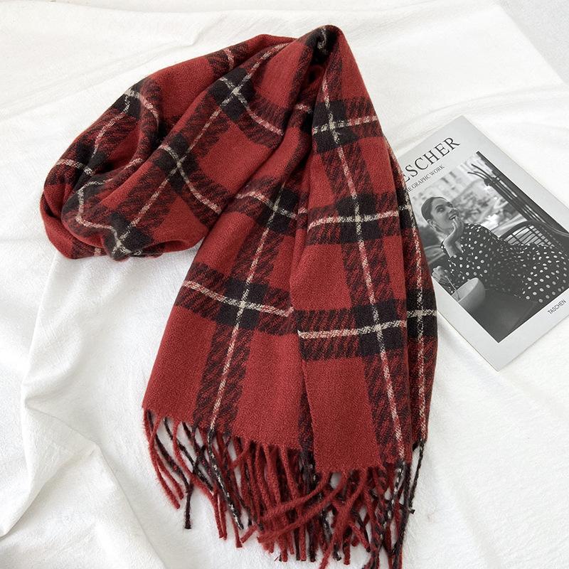 Women's Plaid Scarf - Windproof Warm Winter Scarf with Fringe Tassels Multi-Color Options for Casual & Formal Outfits