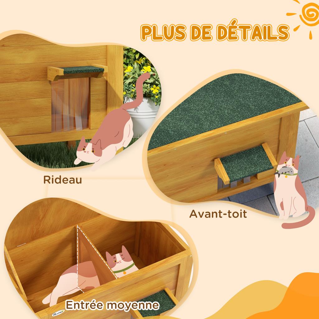 Cat House Outdoor Wooden Raised Shelter with Openable Roof Insulated 85 x 50 x 68.5 cm Natural Green