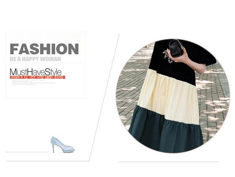 Летнее платье для беременных длиной до колена с контрастными цветными вставками