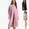 Летняя женская хлопковая солнцезащитная рубашка, свободная повседневная рубашка средней длины с карманом