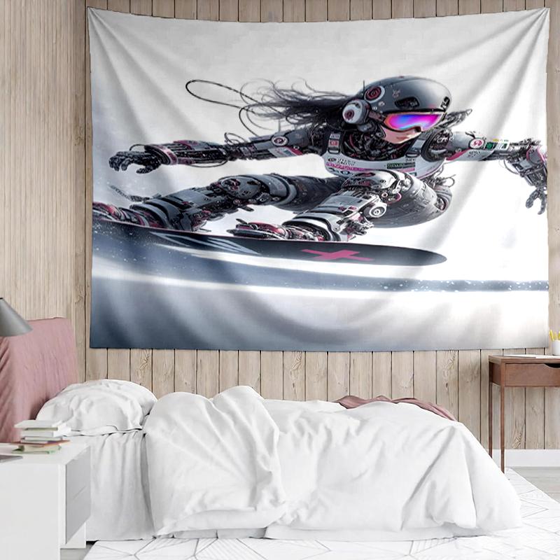 ski Print Tapestry, Backdrop, Easy Setup, Ideal for Bedroom, Office & Living Room, with Aesthetic Wall Hanging Decor.