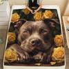 Pitbull and roses,pattern Flannel Blanket, High quality Comfortable for All Seasons, Home Decor, Warmth and Comfort, Perfect for Gifts.
