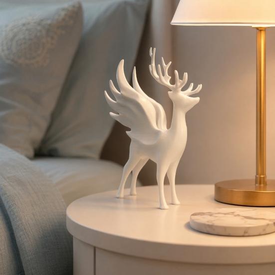 Antler Deer Decor Christmas Elk Statue with Wings, 3D Printed Reindeer Figurine, Modern Sculpture for Living Room Standing Dining Table, Fireplace,