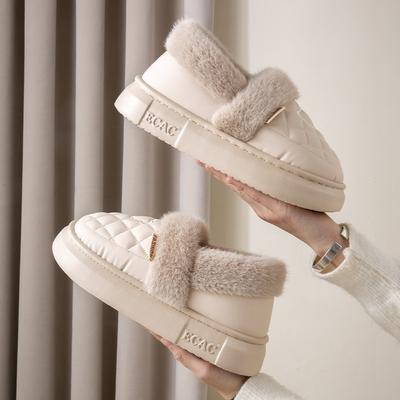 Ношение платформенных хлопковых тапочек на улице, женские осенне-зимние новые домашние нескользящие бытовые тапочки-мешки и теплые плюшевые хлопковые туфли для мужчин