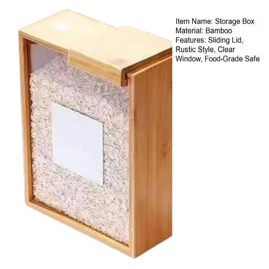 Бамбуковый дозатор для хлопьев с прозрачным окном, дозатор для еды с раздвижной крышкой, контейнер для сухих продуктов для риса, муки, макарон, закусок, организация кухонной кладовой и столешницы