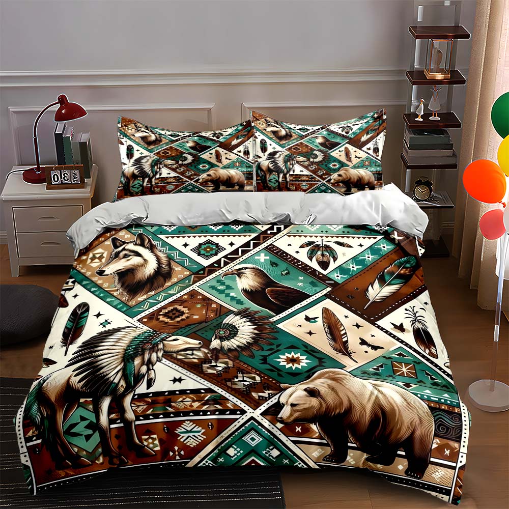 Animal tribal motifs Bedding Duvet cover sets Duvet covers Pillowcases gifts (1 * Duvet Cover 2 * Pillowcases, without duvet insert)