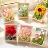 HUIQIBAO MOC Flower Photo Frame Model Micro Building Block Sunflower Rose Mini Diamond Brick Toy for Children Desk Decor.