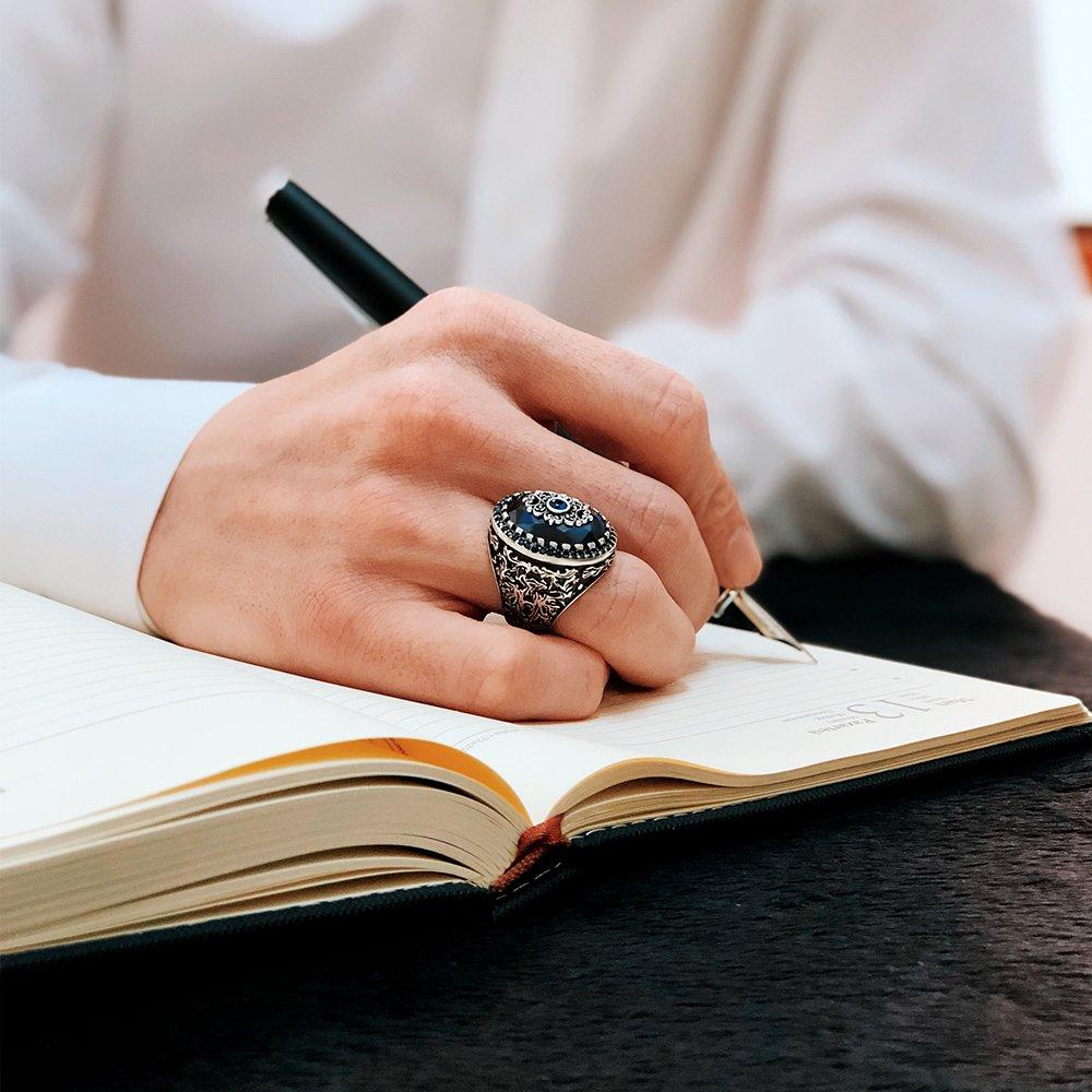 Мави Циркон Ташлы 925 Аяр Эркек Гюмюш Юзюк