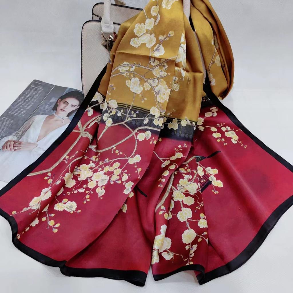 Высокое качество 100% шелковый шарф шаль хиджаб обертывание женский цветочный весна лето пляж шелковые шарфы