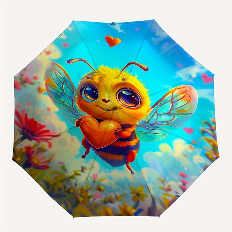 Bee Love Theme 8 Bone Hand Automatic Folding Umbrella, Compact and Portable Design, A Perfect Gift for Birthday, Christmas or Business Use07