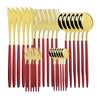 Kitchen Dinnerware Set 30Pcs Red Gold Cutlery Set Shiny Colorful Flatware 18/10 Stainless Steel Silverware Gold Tableware Set