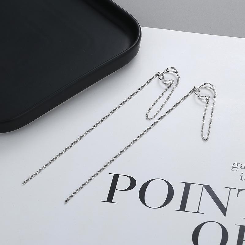 Панк серебряного цвета с длинными кисточками для ушей, женские корейские модные висячие серьги-клипсы для девочек, винтажные поддельные серьги для пирсинга, ювелирные изделия