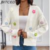 BITCED Hand-Crocheted Floral Sweet Knit Cardigan Sweater Jacket for Women Lazy-Chic Style Casual Oversized Knitwear