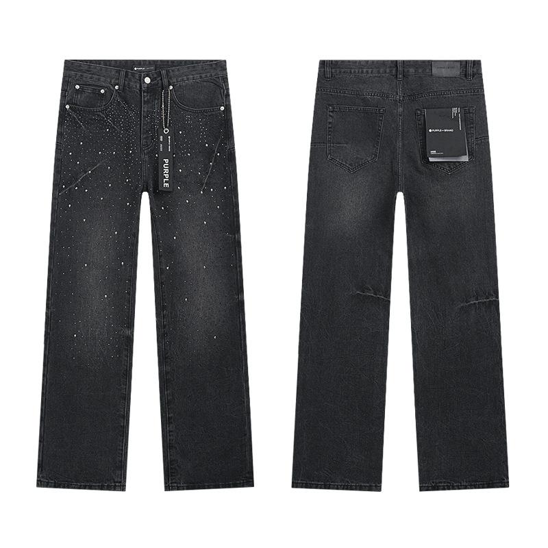 Meichao Retro Vintage Hot Diamond Metal Jeans High Street Washed Casual Versatile Wide Legs Loose Tide