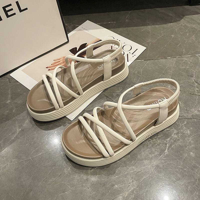 2025 Summer New Roman Sandals Women's Platform Versatile Fashion Fairy Wind Soft Sole Student Non-slip Beach Shoes