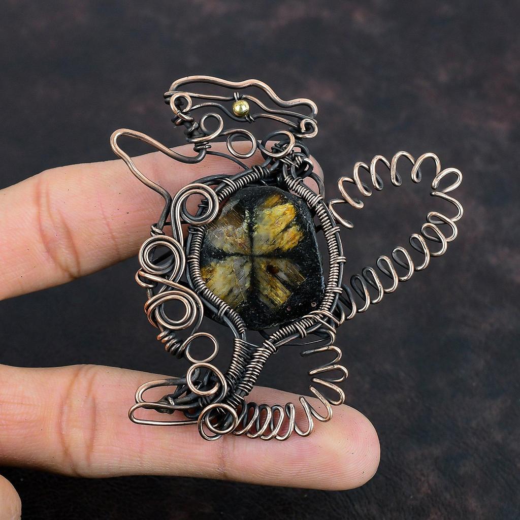 Подвеска из киастолита, обмотанная медной проволокой, подвеска из натурального драгоценного камня, ювелирное украшение, подвеска в виде кролика, подвеска ручной работы, украшения, обмотанные проволокой, подарки для жены