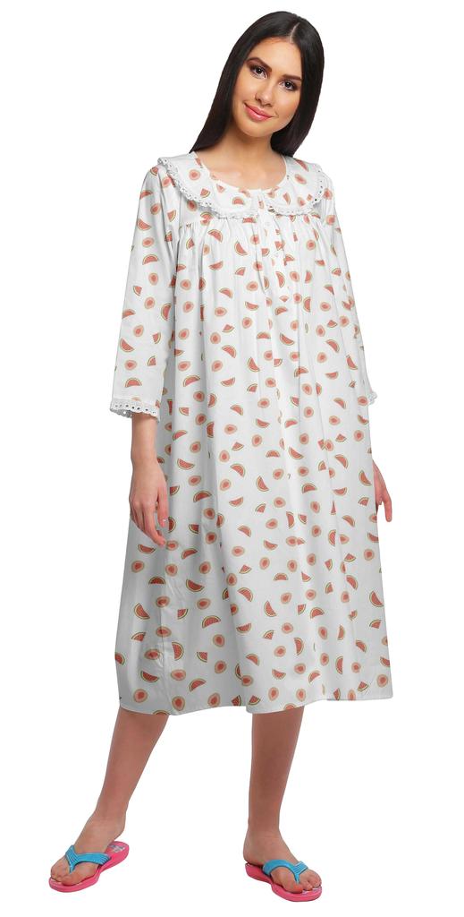 Moomaya Женская ночная рубашка с круглым вырезом для кормления грудью из хлопка с принтом