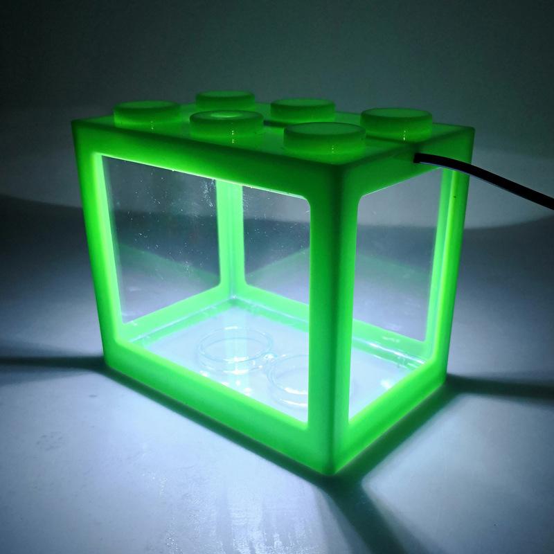USB Мини-аквариум для рыбы Betta Мини-аквариум со светодиодной подсветкой Креативный строительный блок Украшение стола Коробка для кормления рыб