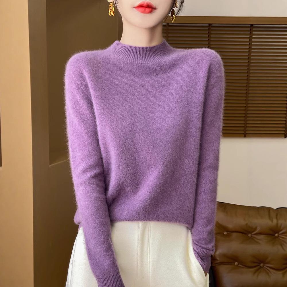 Women's Seamless Wool Sweater - Half-High Collar, Versatile Knit Base Layer, Fashionable and Warm for Autumn/Winter, New Arrival