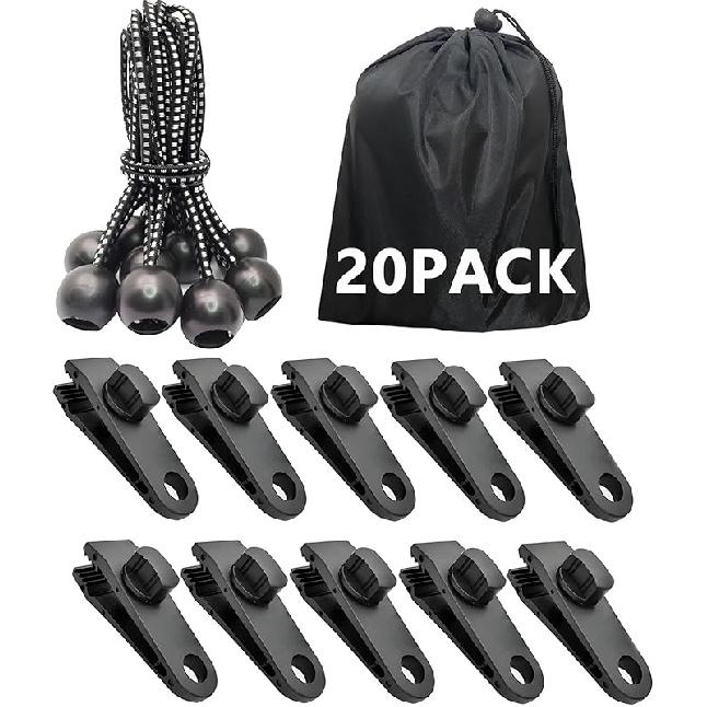 Tarp Clips Heavy Duty Lock Grip, 20 Pack Tarp Clamps Bungee Cord Clip, Fit For Tent Awnings Caravan Canopies Car Cover Swimming Pool Cover Fasteners