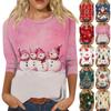 Women's Fashion Casual Seven Sleeve Christmas Printed Round Neck Top