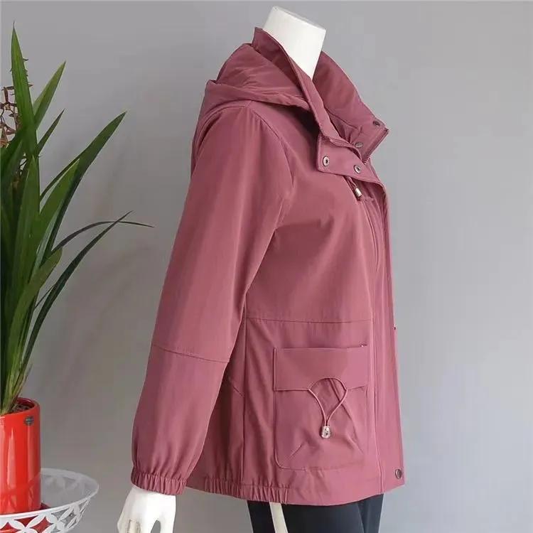 Spring Autumn Loose Large Size Short Hooded Solid Color Jacket Casual Lightweight Outerwear Top for Women Daily Wear