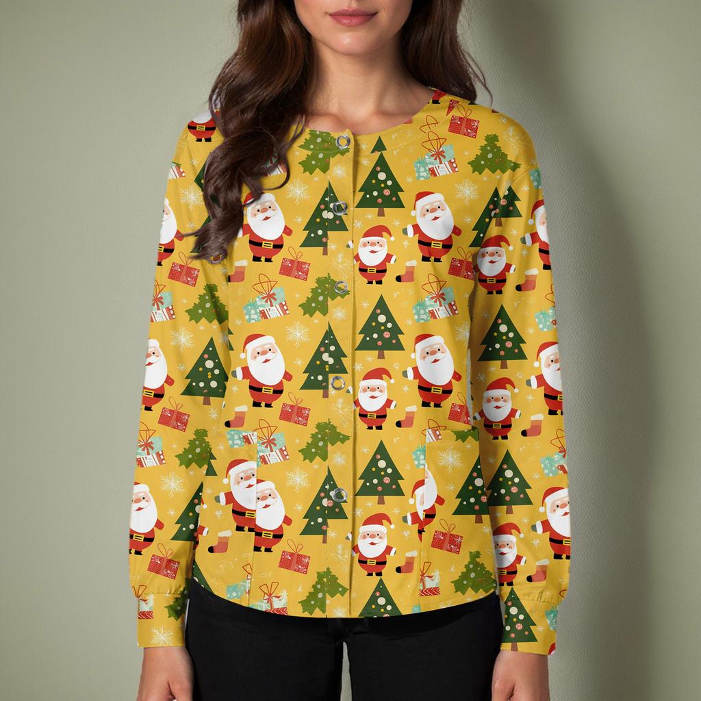 Женский повседневный однобортный однобортный защитная одежда с рождественским принтом и длинными рукавами, кардиган, топ