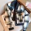 Denim Stitching Small Fragrance Jacket Women's Short Autumn and Winter New Retro Casual Black and White Checked Jacket Top