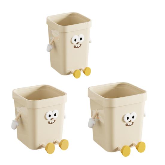 Household Waste Bin Cartoon Trash Can with Eyes Hands Legs 7L/12L/16L Cute No Lid Garbage Bin for Kitchen Bathroom Bedroom Office