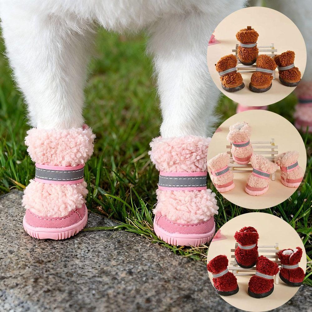4Pcs Anti-Slip Dog Shoes Anti-Scratch Snow Boots Cozy Winter Boots Small Dog