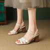 Fashion 2024 Summer Sandals Women Shoes Open Toe Chunky Heel Sandals High Heels Sandals for Women Handmade Genuine Leather Sandals