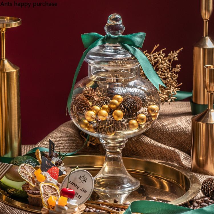 Glass Candy Jar with Cover Transparent Christmas Tree Shape Decorative Jar Decorative Bottle Display Bottle Food Storage Tank