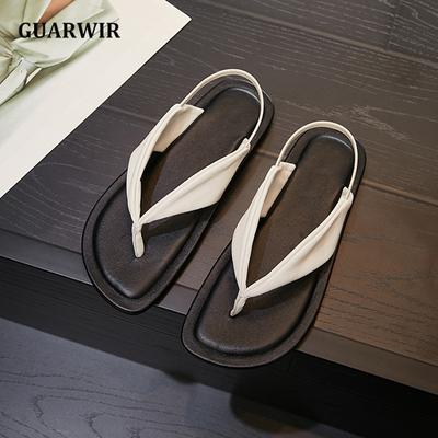 Шлепанцы из овчины, сандалии, женская летняя обувь, удобные и дышащие, с открытым носком, на плоской подошве, контрастного цвета, пляжные женские крутые тапочки